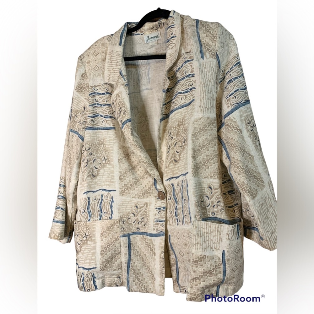 Vintage Joanna Size Large 90’s Linen/rayon/polyester Beige One Button Blazer